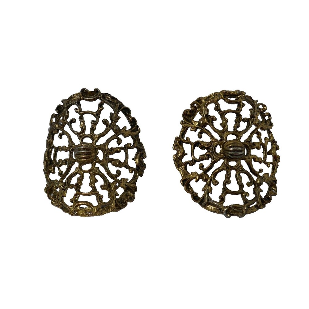 Vintage Gold Tone Filigree Shoe Clips Buckles